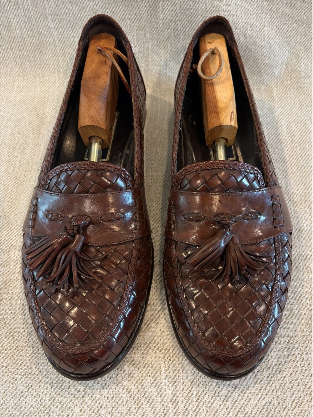 VTG Bragano Crafted in Italy Mens Woven Leather Tassel Loafers Brown Size 13 M